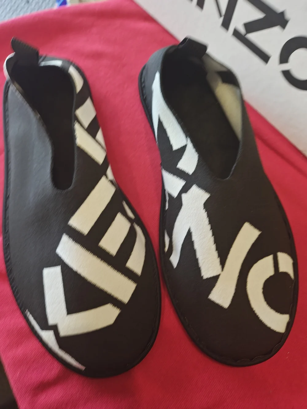Kenzo Men’s Black and White Slip-On Sneakers 44
